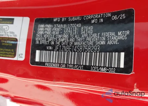 2025 Toyota Gr86 Premium из США, поврежденный, VIN JF1ZNBE14S8758293